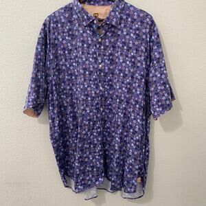 Luchiano Visconti Purple Floral Button Up Shirt Short Sleeve 3XL